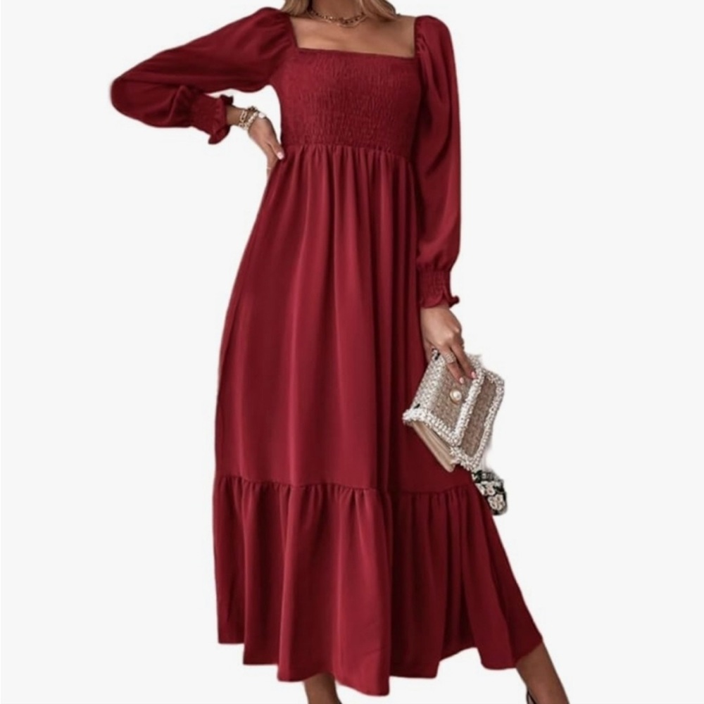 Chic Long Sleeve Burgundy Dress